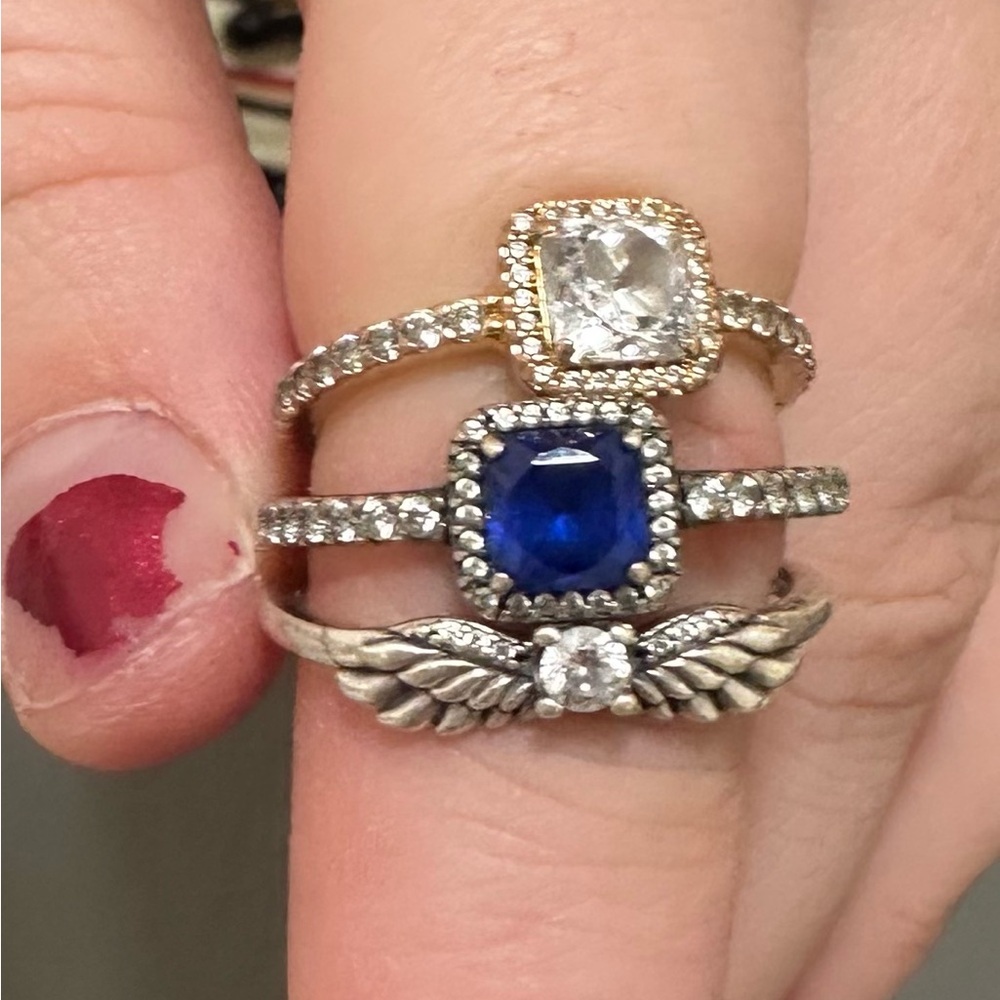 Elegant Blue and Silver Ring Set